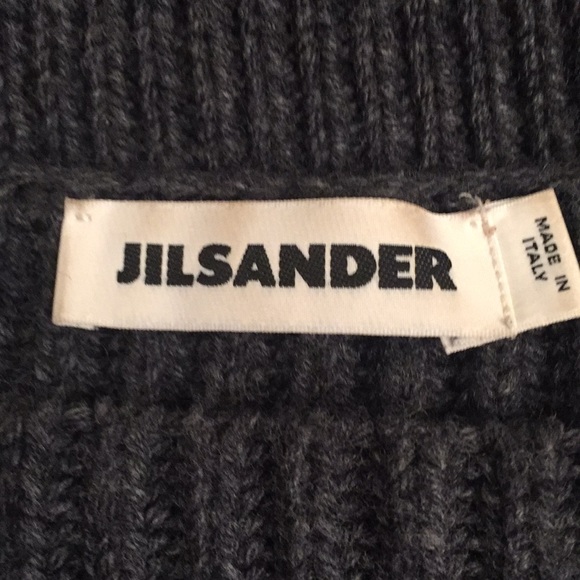 Jil Sander Gray Wool Cashmere Ribbed Embellished Pullover Sweater EUC Sz 10 Soft - Picture 8 of 12
